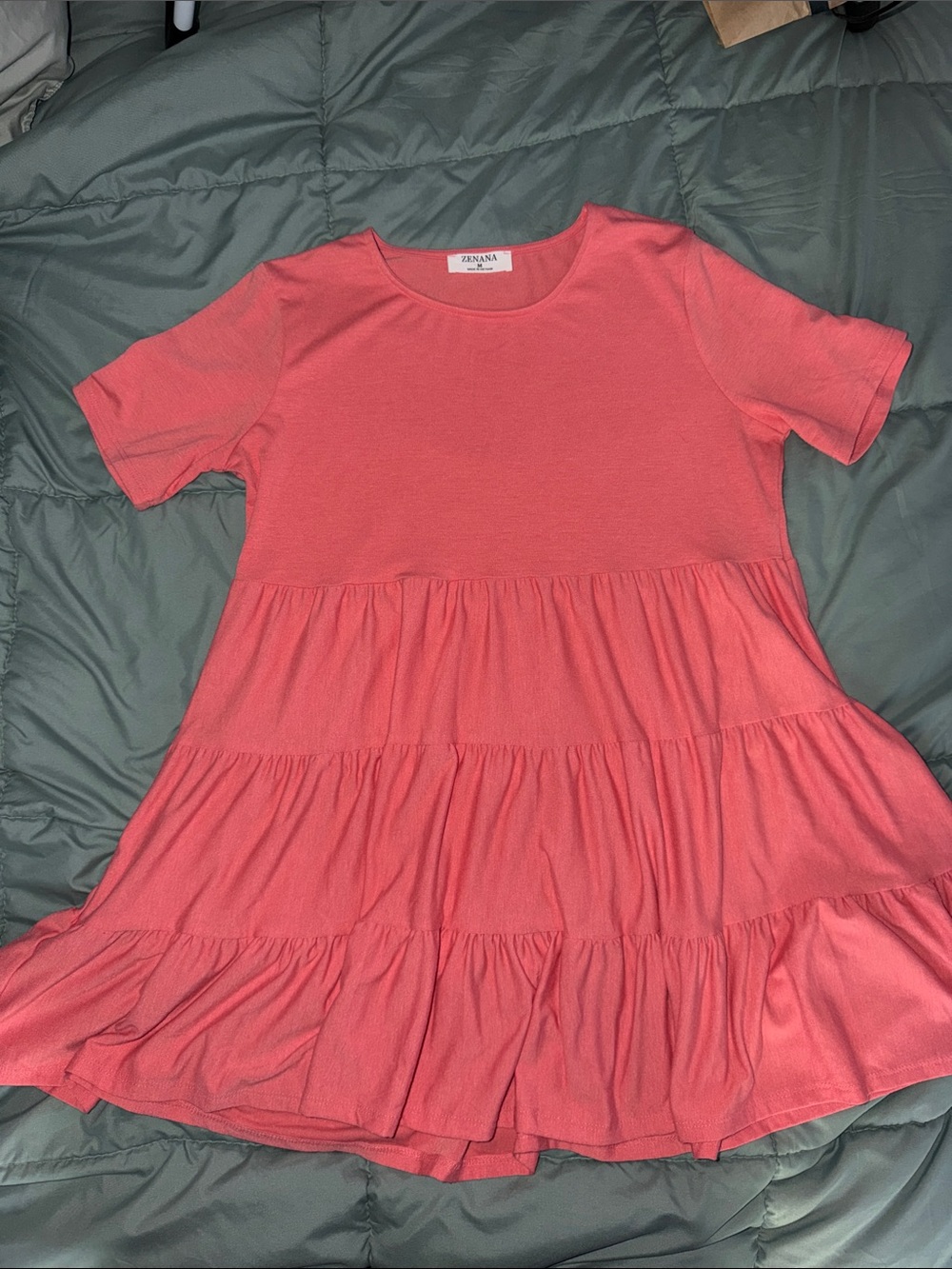 Zenana Outfitters Coral Tiered Short Sleeve Girls Dress